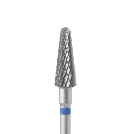 Fraise conique en carbure Ø5,0 mm grain bleu – embout professionnel pour gel, acrylique, callosités et manucure/pédicure