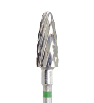 Fraise en carbure forme paraboloïde Ø6 mm grain vert – embout ponceuse professionnel pour dépose rapide de gel, résine et traitement des callosités dures