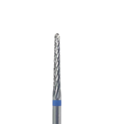 Fraise en carbure forme cône long Ø2,3 mm grain bleu – embout professionnel pour dépose gel polish, ongles épaissis, cors et callosités