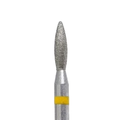 Fraise diamant flamme 2,1 mm grain jaune – embout très fin pour manucure douce et accès précis aux replis