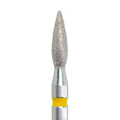 Fraise diamant flamme 2,3 mm grain jaune – embout très fin pour soin précis des cuticules