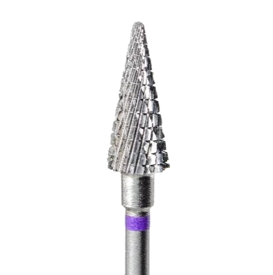 Fraise en carbure conique Ø6,0 mm grain violet – embout pro pour gel, acrylique, callosités et soins des ongles