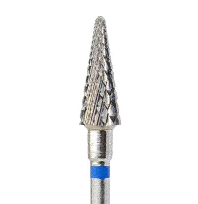 Fraise conique en carbure Ø5 mm grain bleu – embout moyen pour manucure, pédicure et retrait de gel