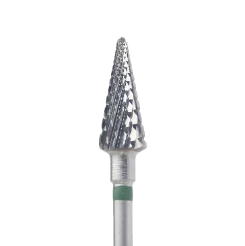 Fraise conique en carbure Ø6 mm grain vert – embout puissant pour gel, acrylique, callosités et pédicure intensive