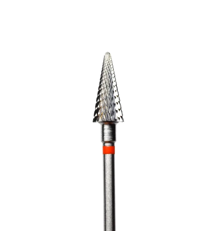 Fraise conique en carbure Ø6 mm grain rouge – embout professionnel pour manucure et pédicure douce, gel, cors et durillons