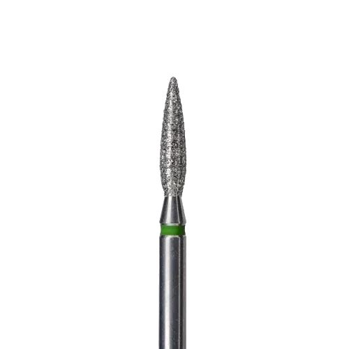 Fraise diamant flamme 2,3 mm grain vert – embout abrasif pour zones épaisses et cuticules