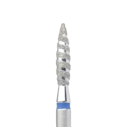 Fraise diamantée Flamme Tornado grain bleu, embout moyen pour ponceuse manucure et soin des plis latéraux