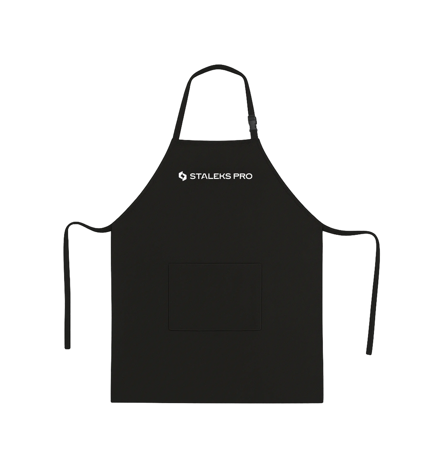 Tablier Staleks Pro noir, vue de face avec poche centrale.