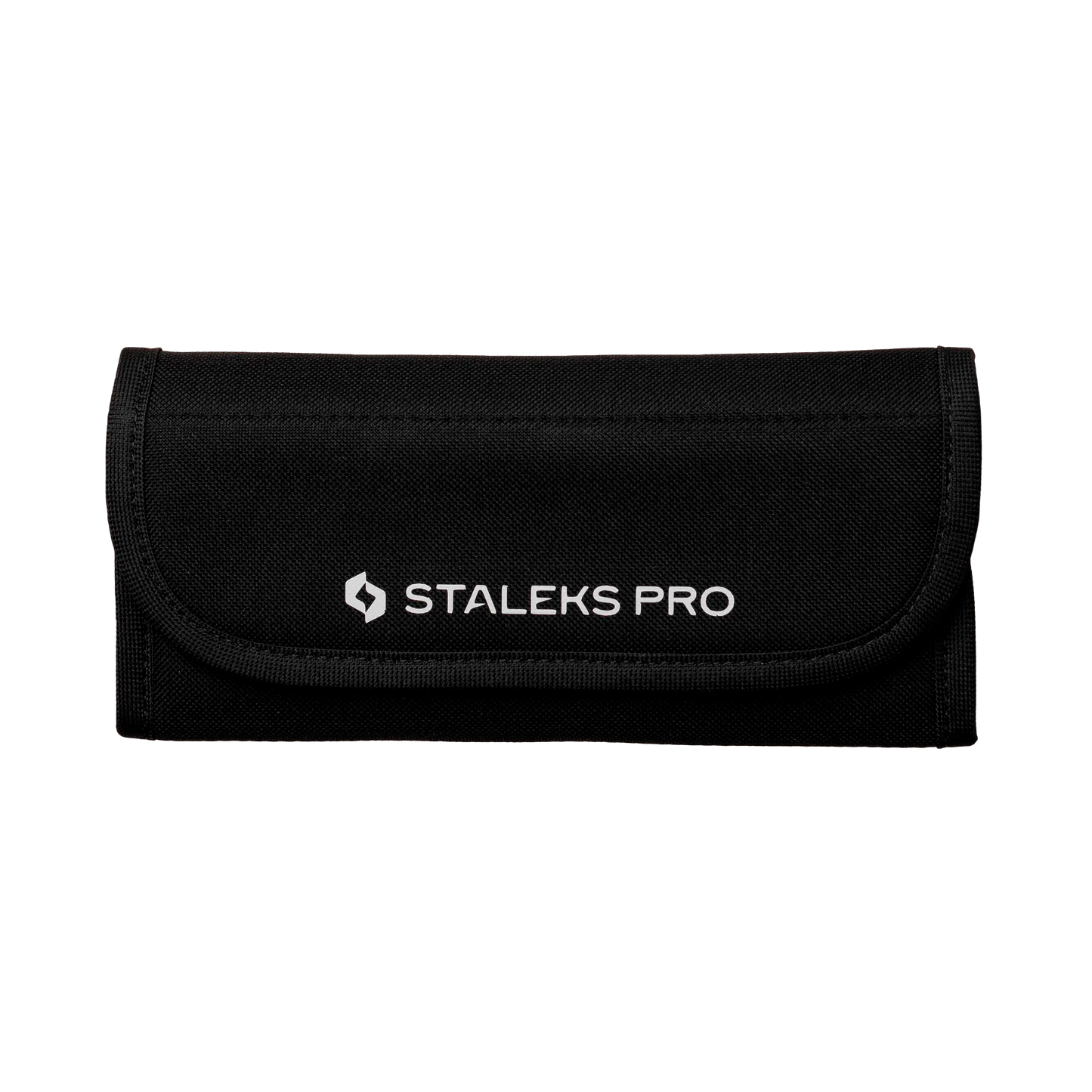 Pochette à outils Staleks Pro CS-14 fermée, vue de face, noire avec logo.