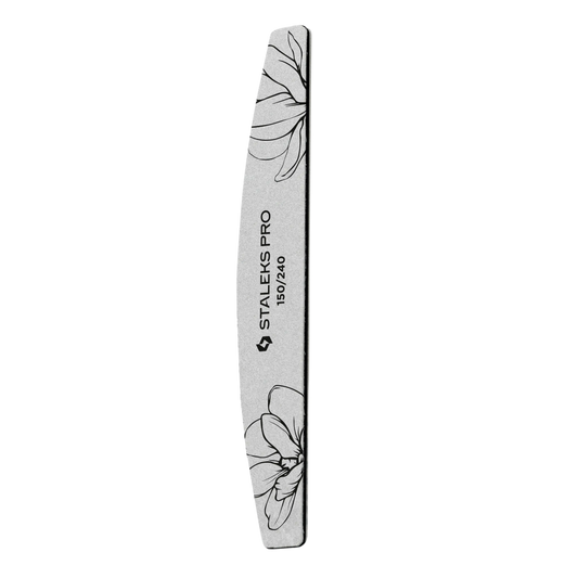Lime minérale Staleks demi-lune 150/240 Expert 40, vue de profil montrant la base souple et la mousse protectrice.