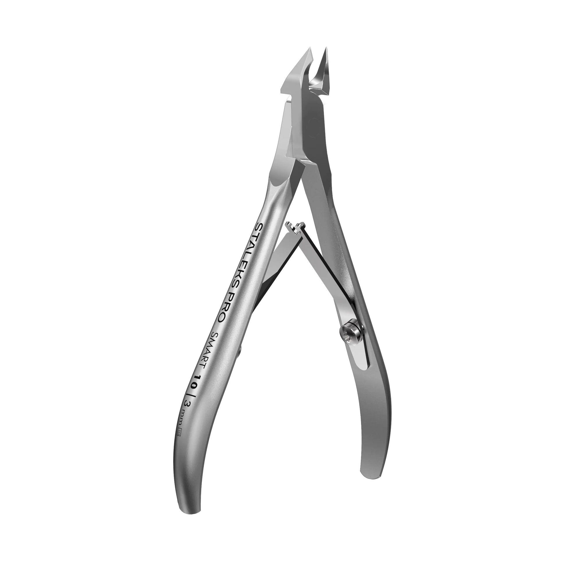 Pince à envies STALEKS Smart NS-10-3 en perspective, montrant la tête coupante et les poignées gravées.