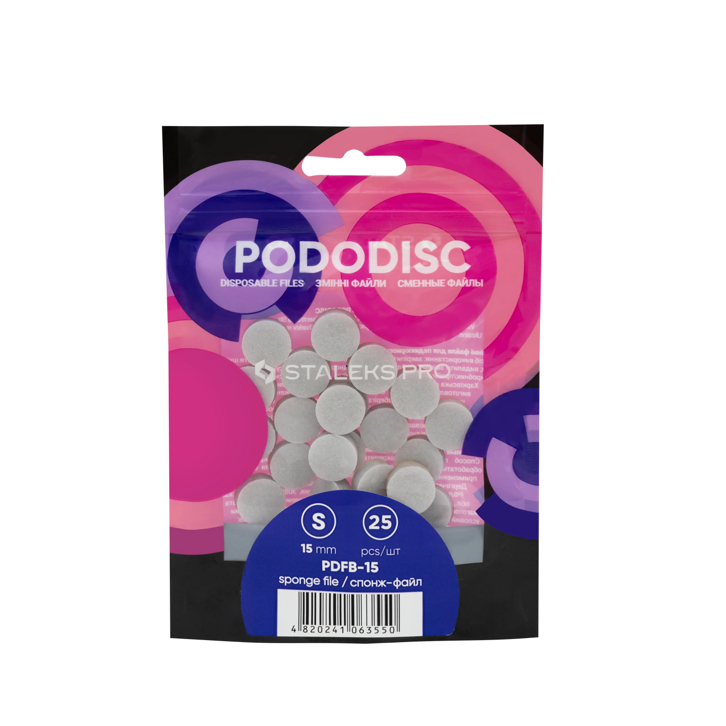 Sachet Staleks Pro de 25 recharges éponge PODODISC S 15 mm pour polissage (Expert).