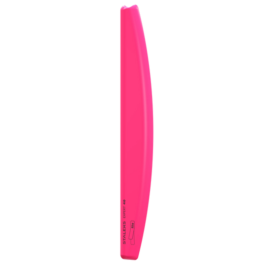 Base pour lime STALEKS SPBE-40 rose vue en biais, montrant sa forme demi-lune et son bord biseauté.