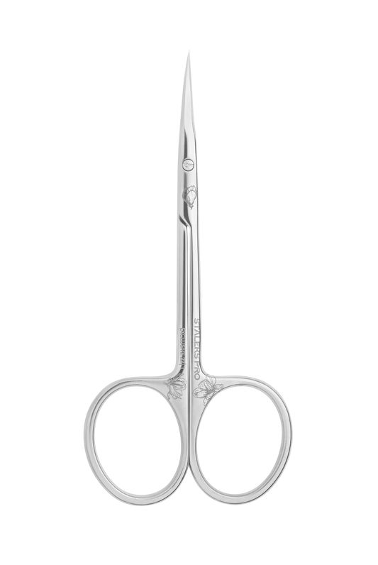 Ciseaux à cuticules Staleks SX-22/1M vue de face, manches longs et anneaux ergonomiques.