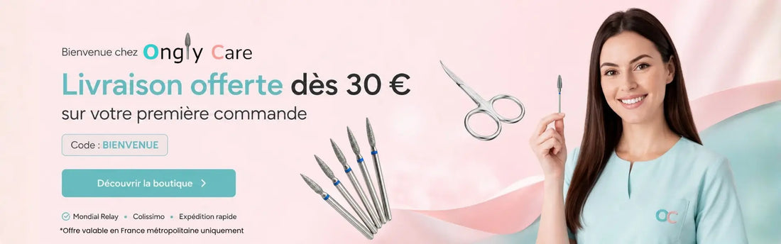 Offre de bienvenue OnglyCare avec livraison offerte dès 30 € sur la première commande en France métropolitaine