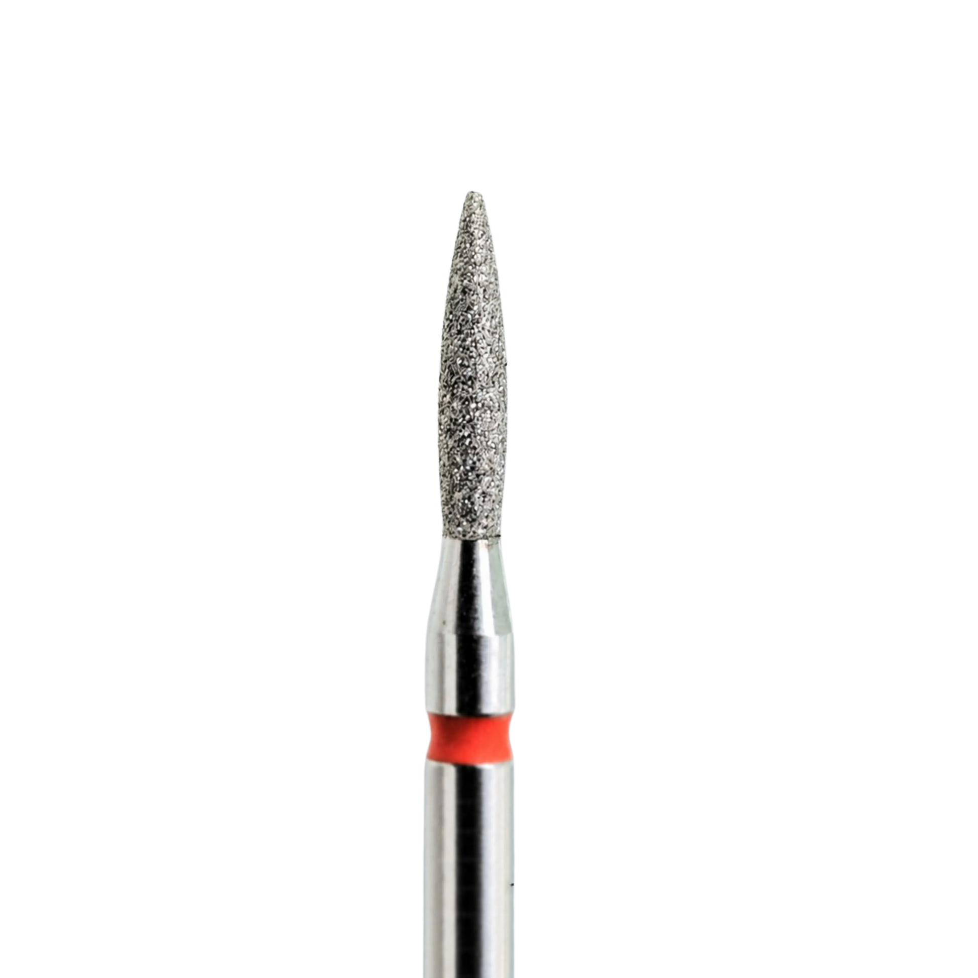 Embout diamant KMIZ forme flamme, grain fin rouge, Ø 1,8 mm, vue rapprochée.