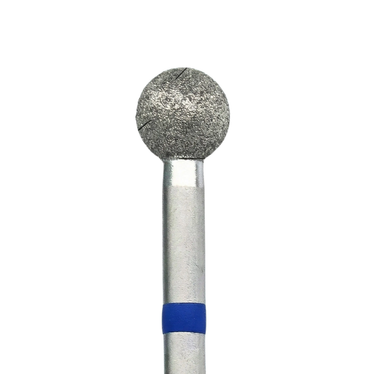Embout de ponceuse diamant KMIZ forme boule, Ø 5,0 mm, longueur active 4,8 mm, tige 2,35 mm, anneau bleu.