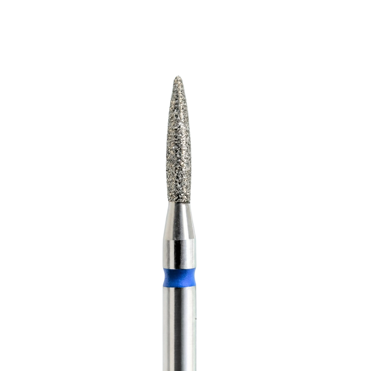 Embout diamant KMIZ forme flamme, grain moyen bleu, Ø 1,8 mm, vue rapprochée.