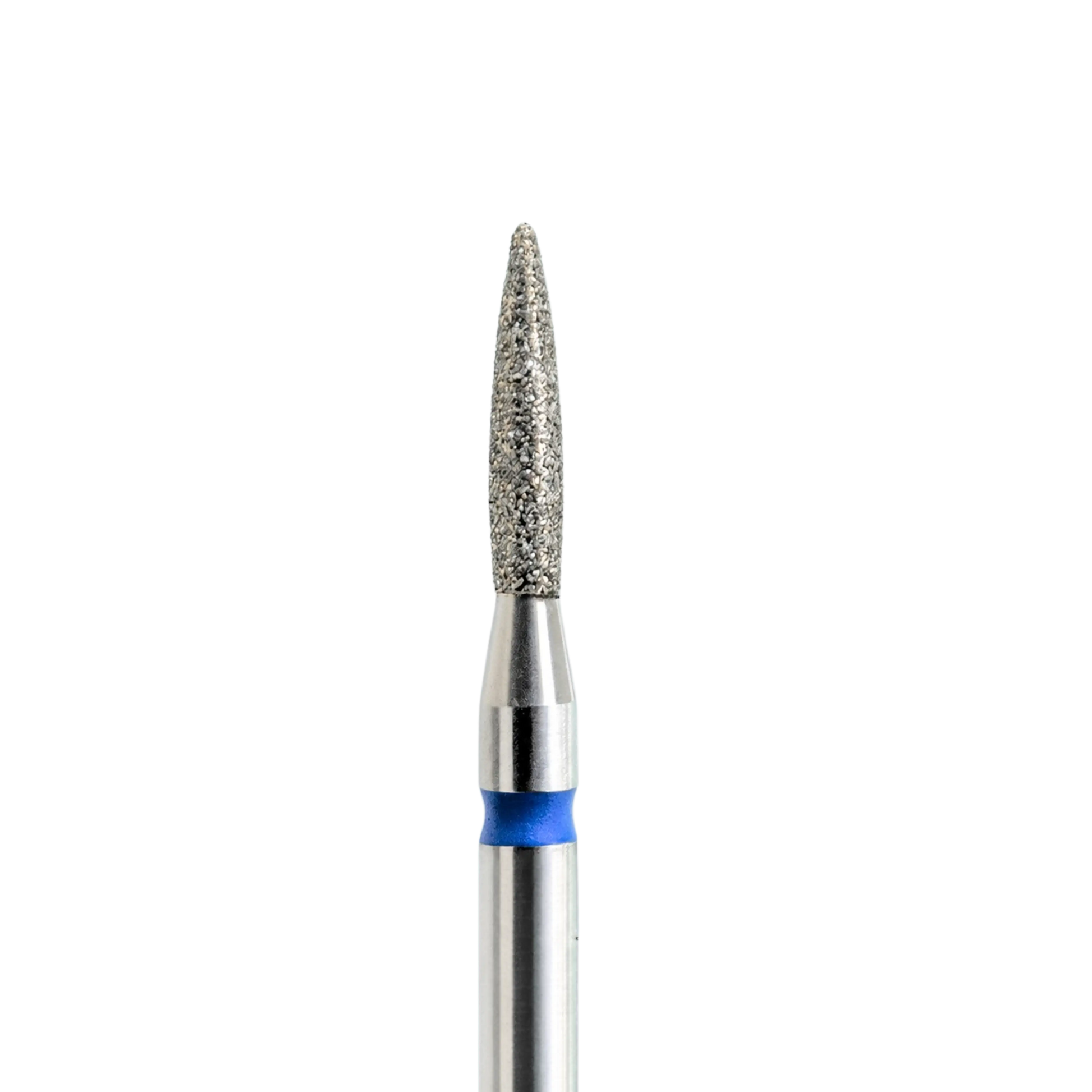 Embout diamant KMIZ forme flamme, grain moyen bleu, Ø 1,8 mm, vue rapprochée.