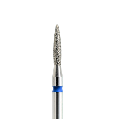 Embout diamant KMIZ forme flamme, grain moyen bleu, Ø 1,8 mm, vue rapprochée.
