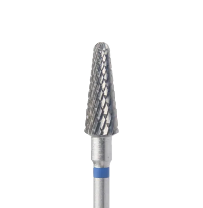 Fraise conique en carbure Ø5,0 mm grain bleu – embout professionnel pour gel, acrylique, callosités et manucure/pédicure