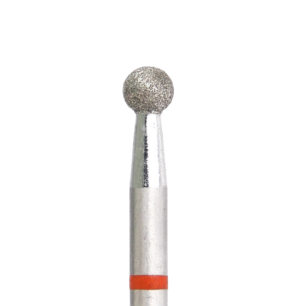 Diamantbit Kugelform Ø 3,1 mm, feine Körnung, mit rotem Ring, für präzise Nagelarbeit.