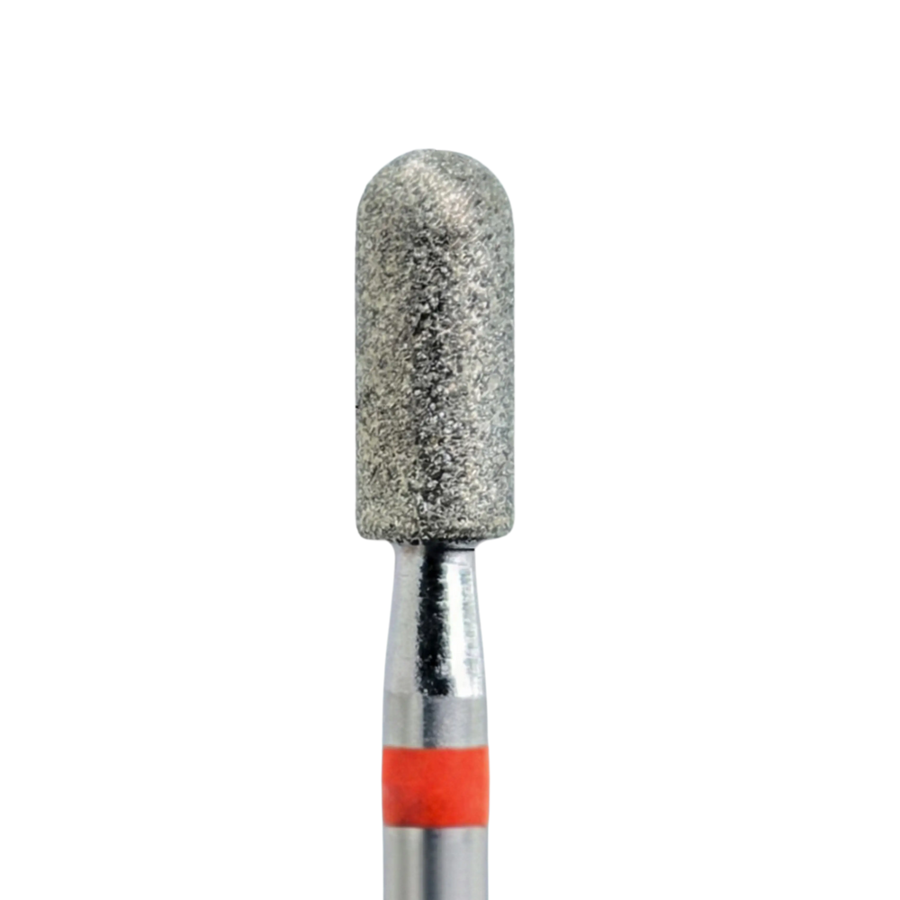 Embout diamant cylindrique avec bague rouge, idéal pour travailler la surface et lisser avec précision.
