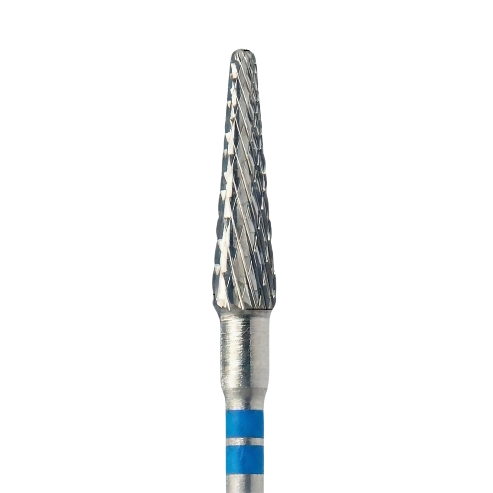 Embout de ponceuse en carbure conique pour gauchers, dents moyennes (double anneau bleu)