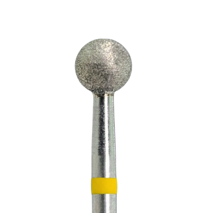 Embout de ponceuse diamant KMIZ forme boule, Ø 5,0 mm, longueur active 4,8 mm, tige 2,35 mm, anneau jaune (grain très fin).