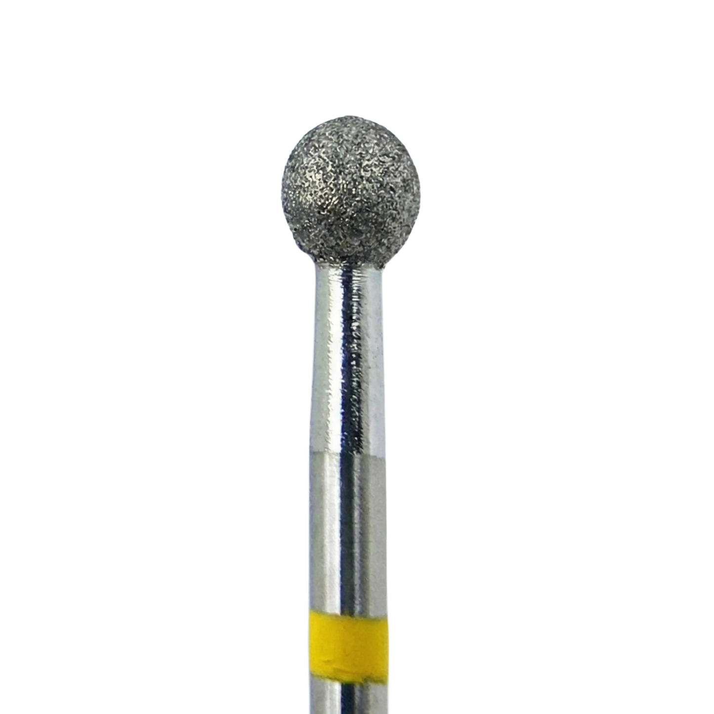 Embout de ponceuse diamant KMIZ forme boule, Ø 4,2 mm, longueur active 3,8 mm, tige 2,35 mm, anneau jaune (grain très fin).