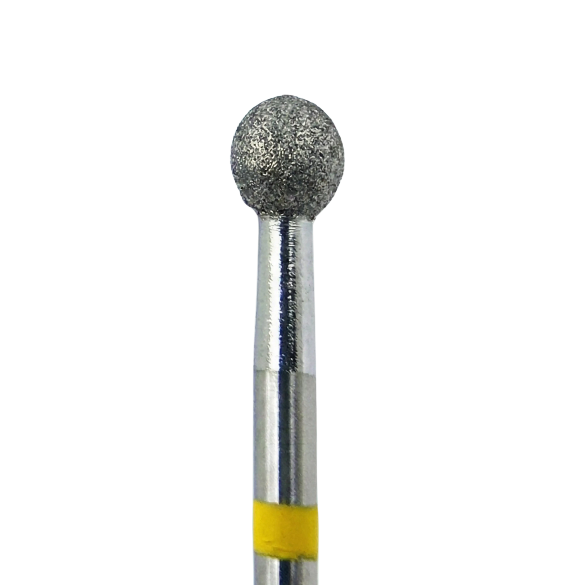 Embout de ponceuse diamant KMIZ forme boule, Ø 4,2 mm, longueur active 3,8 mm, tige 2,35 mm, anneau jaune (grain très fin).