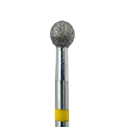 Embout de ponceuse diamant KMIZ forme boule, Ø 4,2 mm, longueur active 3,8 mm, tige 2,35 mm, anneau jaune (grain très fin).