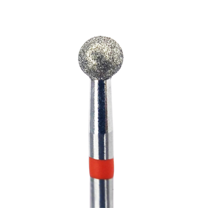 Embout de ponceuse diamanté forme boule Ø 4,2 mm, grain fin, avec bague rouge, pour le travail précis de l’ongle.