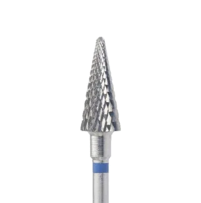Fraise en carbure conique Ø6,0 mm grain bleu – embout professionnel pour gel, résine, cors et callosités