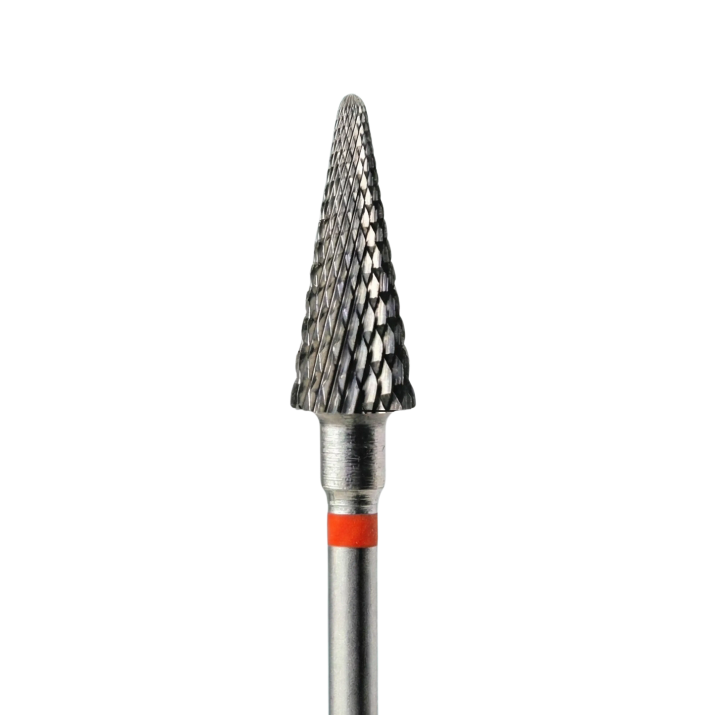Embout ponceuse en carbure de tungstène KMIZ forme cône, grain fin (bague rouge), pour travailler la matière avec précision.