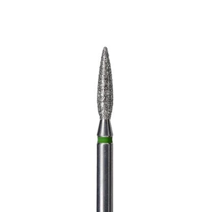 Fraise diamant flamme 2,3 mm grain vert – embout abrasif pour zones épaisses et cuticules