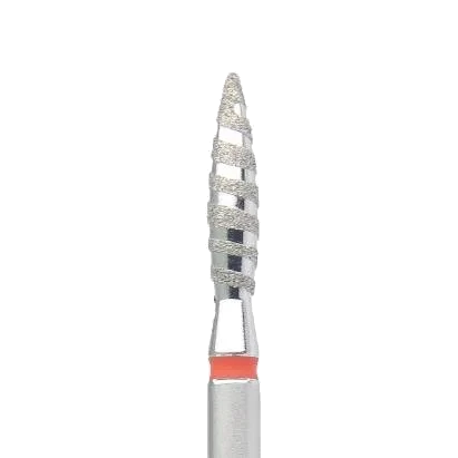 Fraise diamantée Flamme Tornado grain rouge, embout fin pour ponceuse manucure et soin des cuticules
