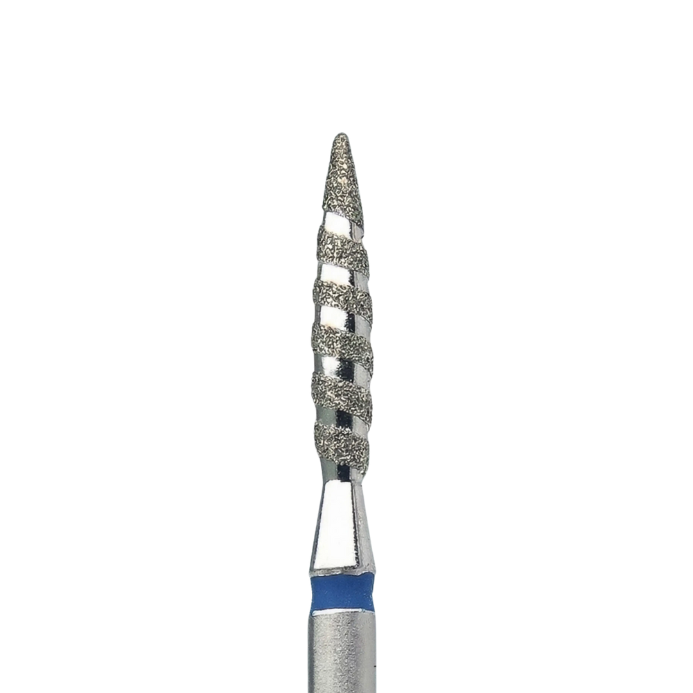Embout diamant flamme tornade à bague bleue, vu en gros plan.