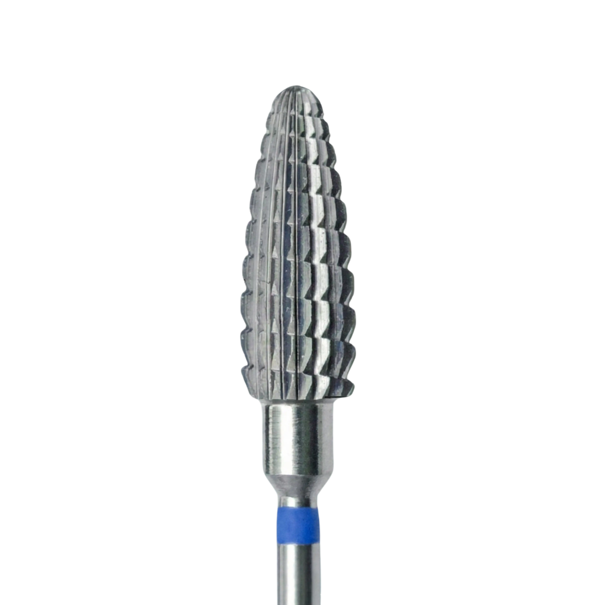 Embout ponceuse en carbure forme requin avec bague bleue (grain moyen), pour réduire la matière avec efficacité et contrôle.