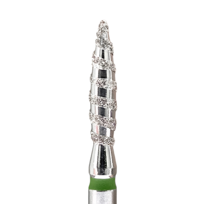 Fraise diamantée Flamme Tornado grain vert, pour ponceuse manucure et traitement des cuticules