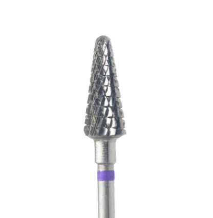 Fraise en carbure conique Ø6 mm triple coupe grain bleu – embout ponceuse professionnel pour gel, acrylique et traitement des ongles épaissis en pédicurie