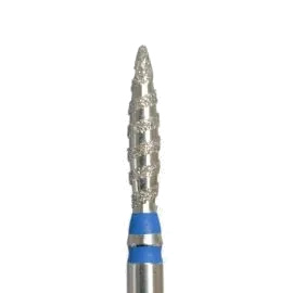 Fraise diamantée Flamme Tornado gaucher grain bleu, embout moyen pour ponceuse manucure et soin des cuticules