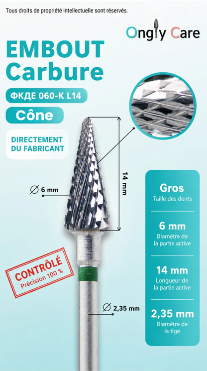 Visuel technique de l’embout en carbure KMIZ 060-K L14, diamètre 6 mm, longueur 14 mm et tige 2,35 mm.