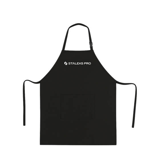 Tablier Staleks Pro noir, vue de face avec poche centrale.