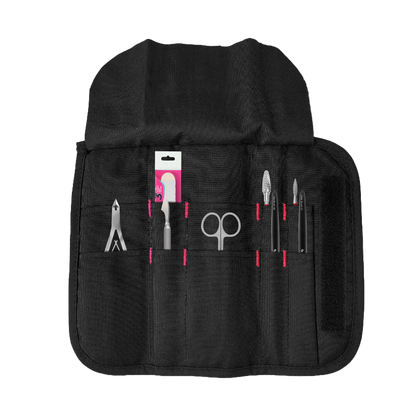 Pochette CS-14 ouverte avec exemples d’outils rangés.