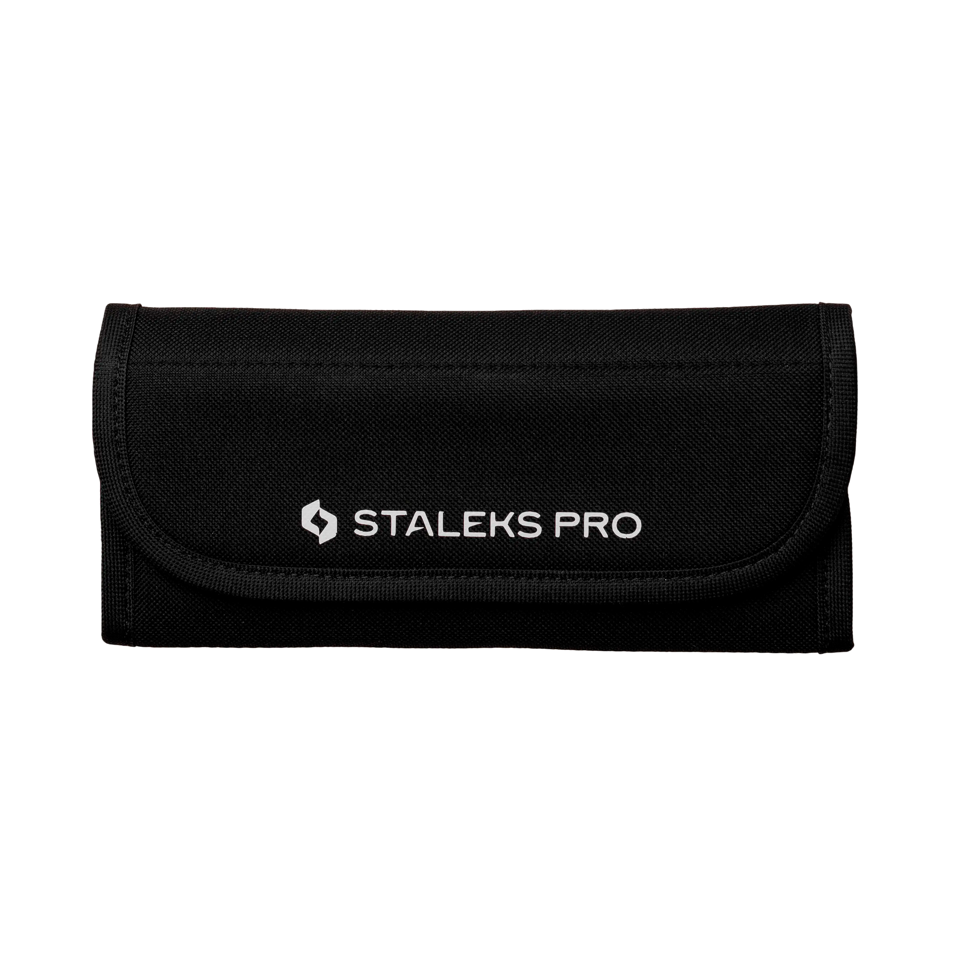 Pochette à outils Staleks Pro CS-14 fermée, vue de face, noire avec logo.