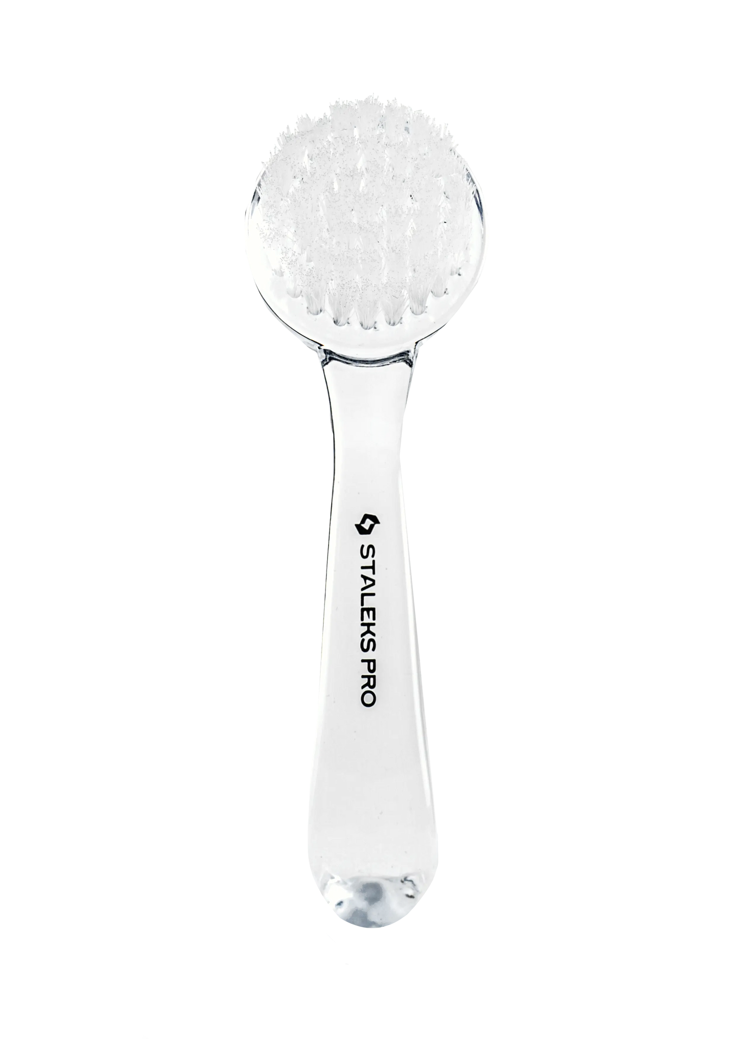 Brosse à ongles transparente STALEKS EXPERT 01 DBE-01 avec poils synthétiques blancs et manche incurvé