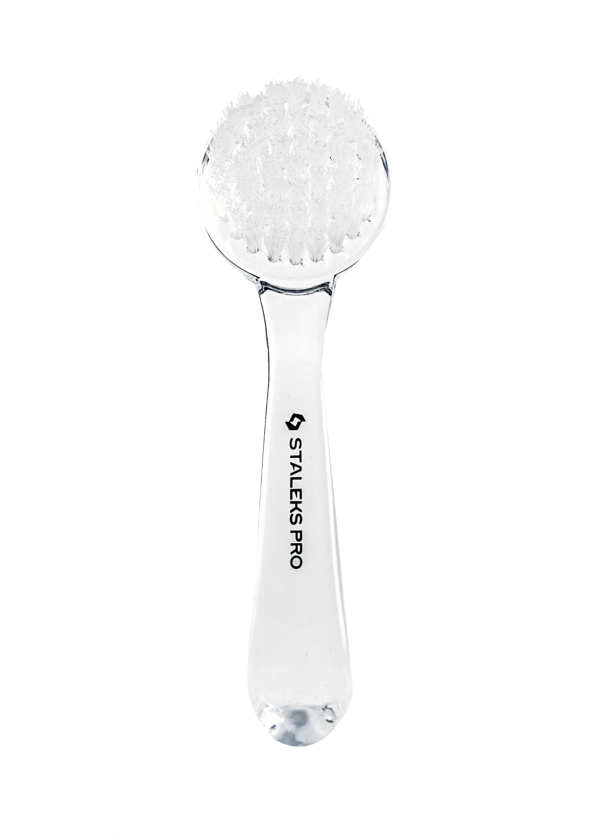 Brosse à ongles transparente STALEKS EXPERT 01 DBE-01 avec poils synthétiques blancs et manche incurvé