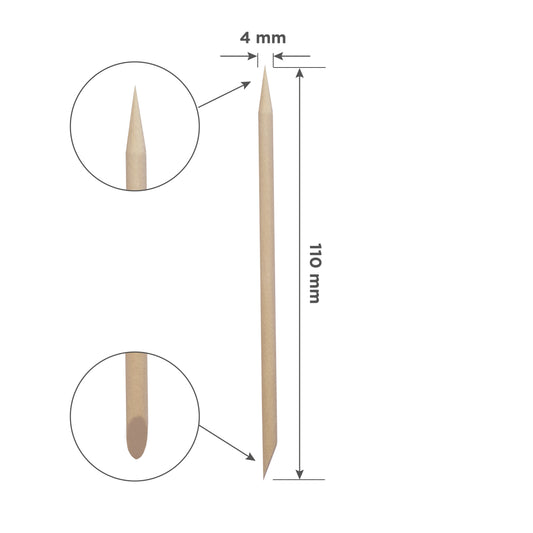 Schéma bâtonnet 110 mm × 4 mm avec détails embouts pointu et plat.