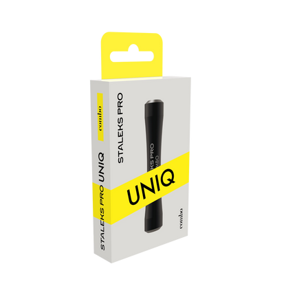 Packaging UNIQ : manche COMBO noir, vue 3/4 gauche (tranche “STALEKS PRO”).